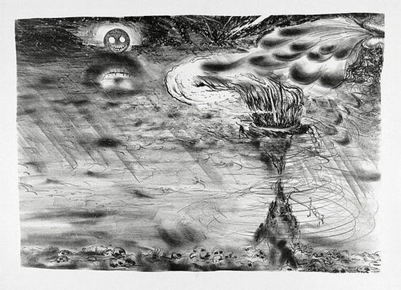 Artist: b'COLEING, Tony' | Title: bThere's a dark moon on the rise. | Date: 1986 | Technique: b'lithograph, printed in black ink, from one stone [or plate]'