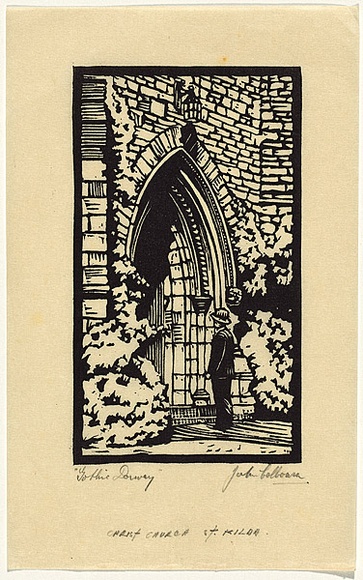 Title: b'Gothic doorway' | Date: c.1942 | Technique: b'linocut, printed in black ink, from one block'