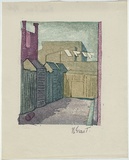 Artist: b'Grant, Nancy.' | Title: b'Back lane, Melbourne' | Date: c.1935 | Technique: b'linocut, printed in colour, from water-based inks'