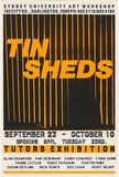 Artist: Debenham, Pam. | Title: Tin Sheds - Tutors Exhibition. | Date: 1986 | Technique: screenprint, printed in colour, from two stencils fluoro orange and black ink