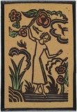 Artist: bO'Connell, Ella. | Title: b'not titled [young woman in garden].' | Date: 1930 | Technique: b'linocut, printed in black ink, from one block'