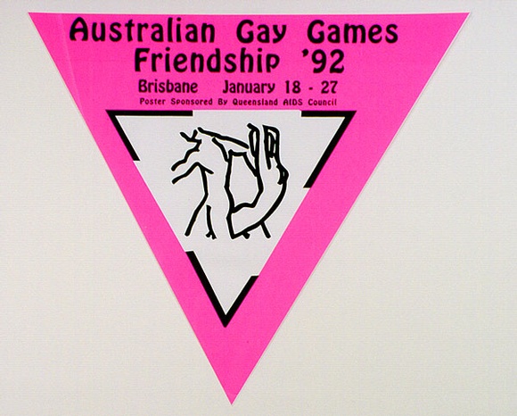Artist: b'STANNARD, Chris' | Title: bAustralian Gay Games '92 | Date: 1992, January | Technique: b'screenprint, printed in pink and black ink, from two stencils'