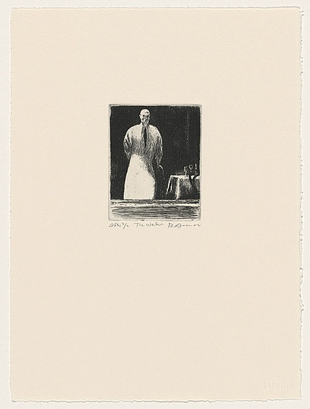 Artist: b'AMOR, Rick' | Title: b'The waiter' | Date: 2002, May | Technique: b'etching, printed in black ink, from one plate' | Copyright: b'Image reproduced courtesy the artist and Niagara Galleries, Melbourne'