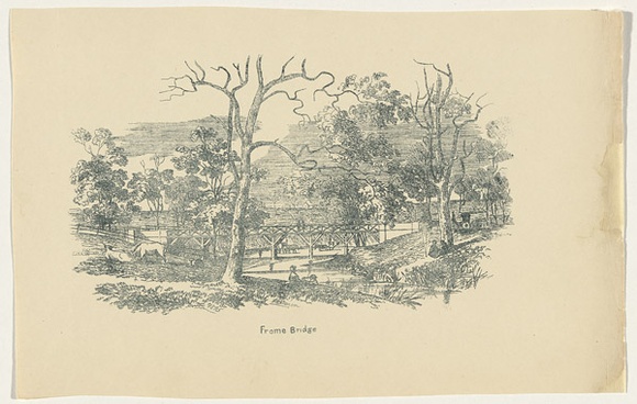 Title: b'Frome Bridge' | Date: c.1880s | Technique: b'transfer-lithograph, printed in dark green, from one stone [or plate]'