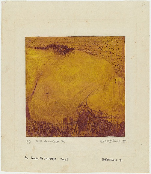 Artist: b'Hodgkinson, Frank.' | Title: b'Inside the landscape V' | Date: 1971 | Technique: b'hardground, deep etch, printed in colour the oil viscosity technique, from one plate'