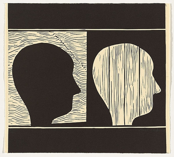 Artist: b'Denton, Mark.' | Title: b'not titled [two profiles in monochrome]' | Date: 1981 | Technique: b'linocut, printed in black ink, from one block'