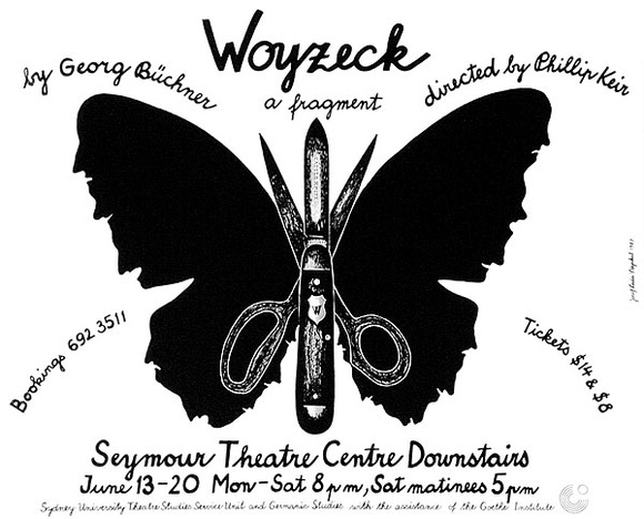 Artist: b'Stejskal, Josef Lada.' | Title: b'Wayzeck a fragment by Georg Buchner, directed by Phillip Keir ... Seymour Theatre Centre Downstairs' | Date: 1987 | Technique: b'offset-lithograph, printed in black ink, from one plate'