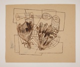 Artist: b'Hirschfeld Mack, Ludwig.' | Title: bnot titled [Open flowers and staring eyes] [recto]; [Study for 'Open flowers and staring eyes'] [verso] | Date: (1950-59?) | Technique: b'transfer print (recto)'