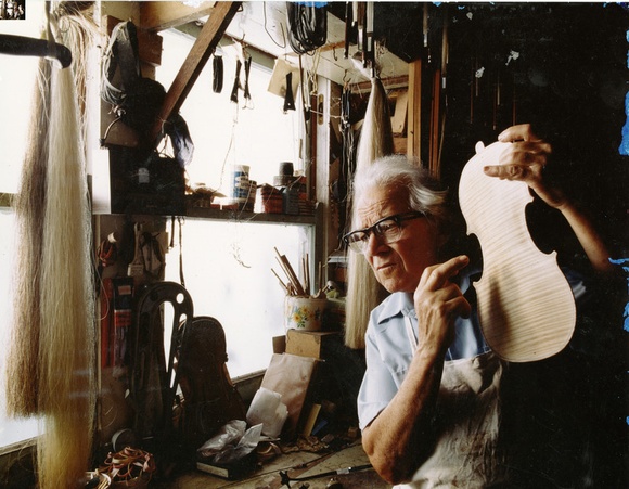 Title: b'Portrait of John Goodschall Johnson, printmaker and violin maker' | Date: c.1960