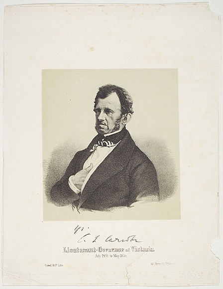 Title: b'not titled [Governor Charles Joseph LaTrobe]' | Date: 1859 | Technique: b'lithograph, printed in colour, from multiple stones (black image, buff tint stone)'