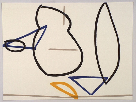 Artist: b'Rooney, Robert.' | Title: b'JCV5' | Date: 2002, April - May | Technique: b'lithograph, printed in black, yellow, blue and grey ink' | Copyright: b'Courtesy of Tolarno Galleries'