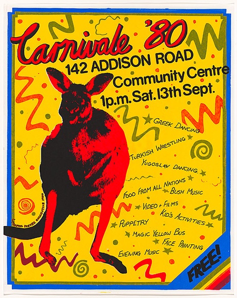 Artist: b'Lane, Leonie.' | Title: b'Carnivale 1980.' | Date: 1980 | Technique: b'screenprint, printed in colour, from four stencils' | Copyright: b'\xc2\xa9 Leonie Lane'