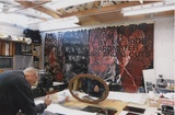 Artist: b'LOANE, John' | Title: b'Mike Parr working from  mirror at Viridian Press, ANCA studio, Canberra.'