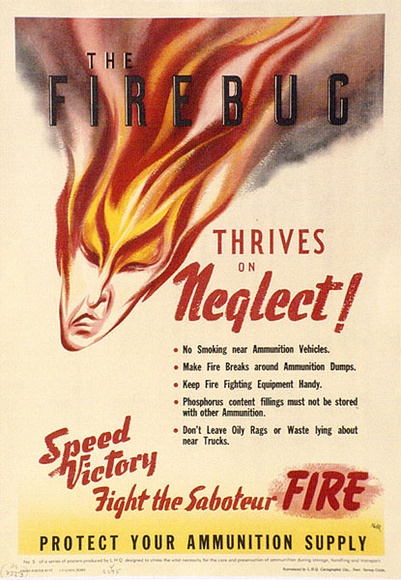 Artist: b'Kelly, Harry.' | Title: b'The firebug thrives on neglect!' | Date: c.1942 | Technique: b'photo-lithograph, printed in colour, from multiple stones [or plates]'