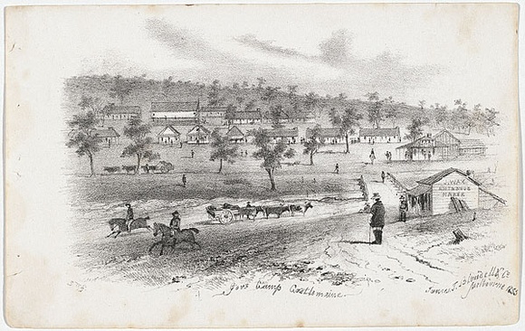 Artist: b'GILL, S.T.' | Title: b'Govt. camp Castlemaine.' | Date: 1855-56 | Technique: b'lithograph, printed in black ink, from one stone'