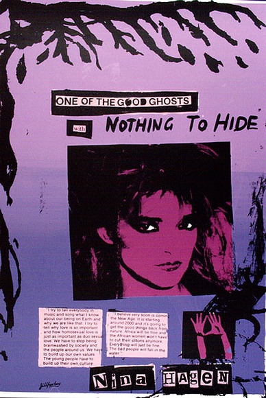 Artist: b'JILL POSTERS 1' | Title: b'One of the good ghosts with nothing to hide...Nina Hagen' | Date: 20 September 1983 | Technique: b'screenprint, printed in colour, from three stencils'