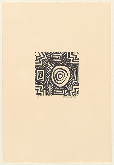 Artist: b'Joshua, Alan.' | Title: b'Design circle' | Date: c.2001 | Technique: b'linocut, printed in black ink, from one block'