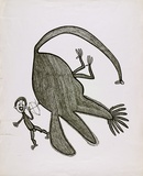 Artist: b'Akis, Timothy' | Title: b'Man i sutim muruk [Man killing a cassowary].' | Date: 1977 | Technique: b'photo-screenprint, printed in black ink, from one screen'