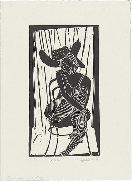 Artist: b'WALKER, Murray' | Title: b'Karen.' | Date: 1969 | Technique: b'linocut, printed in black ink, from one block'