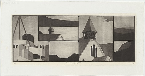 Artist: b'Mitchell, Derek.' | Title: b'Six views of Lyttelton' | Date: 1968 | Technique: b'aquatint, printed in black ink, from one plate'