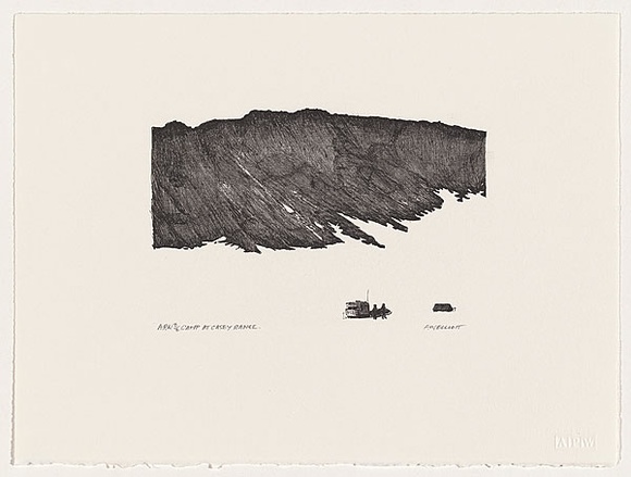 Artist: b'Elliott, Fred W.' | Title: b'Camp at Casey Range' | Date: 1997, February | Technique: b'photo-lithograph, printed in black ink, from one stone' | Copyright: b'By courtesy of the artist'