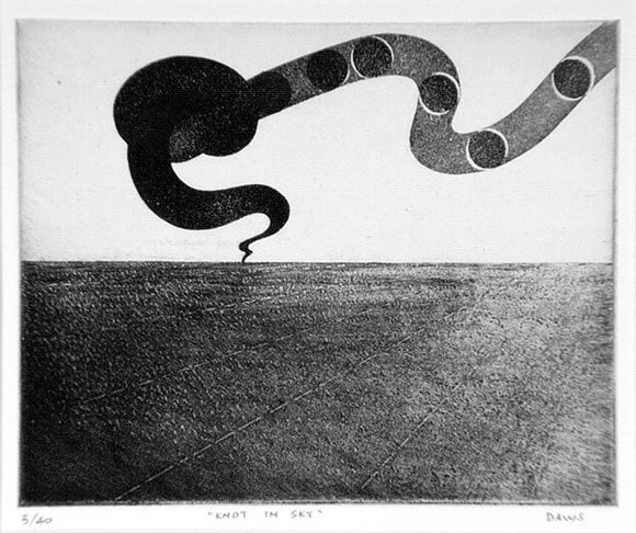 Artist: b'Daws, Lawrence.' | Title: b'Knot in sky.' | Date: (1973) | Technique: b'aquatint and etching, printed in black ink, from one plate' | Copyright: b'\xc2\xa9 Lawrence Daws'