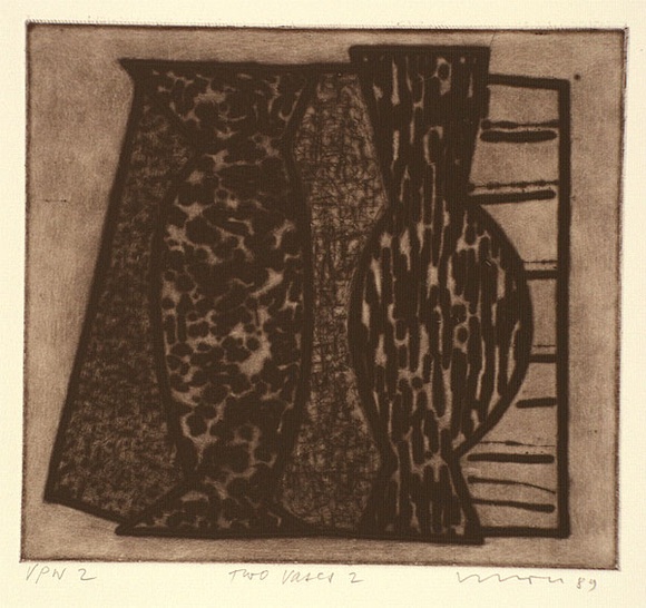 Artist: b'Lincoln, Kevin.' | Title: b'Two vases 2.' | Date: 1989 | Technique: b'etching, printed in black ink with plate-tone, from one plate'