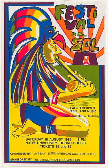 Artist: b'Clarkson, Jean.' | Title: b'Festival del sol [1985].' | Date: 1985 | Technique: b'screenprint, printed in colour, from four stencils'