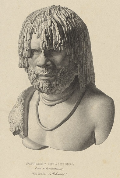 Title: bWorraddey chef a l'\xc3\xaele Bruny | Date: 1841- 1855 | Technique: b'lithograph, printed in black ink, from one stone [or plate]'