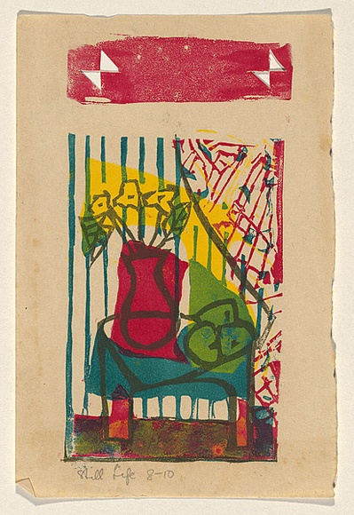 Title: b'Still life' | Technique: b'screenprint, printed in colour, from multiple stencils'