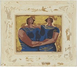 Artist: Glass, Raymond. | Title: Two women. | Date: 1951 | Technique: screenprint, printed in colour, from multiple stencils; additions in gold paint