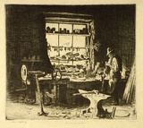 Artist: b'LINDSAY, Lionel' | Title: b'The smithy window, Ambleside' | Date: 1924 | Technique: b'drypoint and etching, printed in black ink, from one plate' | Copyright: b'Courtesy of the National Library of Australia'