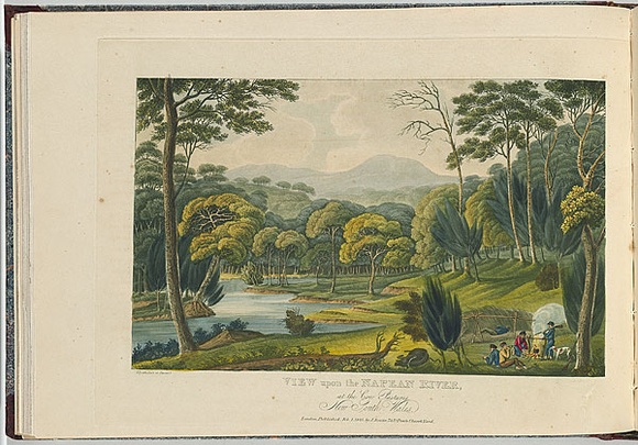 Artist: b'LYCETT, Joseph' | Title: b'View upon the Nepean River, at the Cow Pastures, New South Wales.' | Date: 1825 | Technique: b'etching and aquatint, printed in black ink, from one copper plate; hand-coloured'