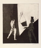 Artist: b'BALDESSIN, George' | Title: bMM and friend 'figures in enclosure'. | Date: 1965 | Technique: b'etching and aquatint, printed in black ink, from one plate'