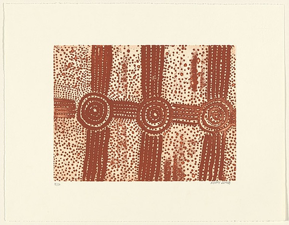 Artist: b'Long Akemarr, Roley.' | Title: b'not titled' | Date: 2001 | Technique: b'etching and aquatint, printed in ochre ink, from one plate'