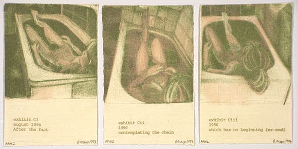 Artist: b'Mayo, Rebecca.' | Title: b'Exhibit C - i, ii, iii (3 works)' | Date: 1997, April | Technique: b'etching'