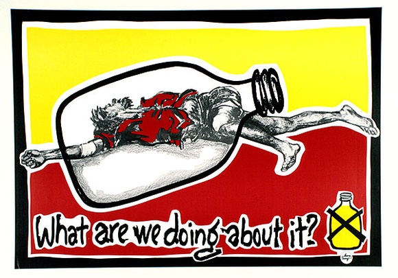 Artist: b'CAAMA' | Title: b'Poster: What are we doing about it?.' | Date: 1986 | Technique: b'lithograph, printed in colour, from multiple stones [or plates]'