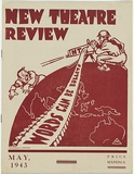 Artist: Mahood, Marguerite | Title: (frontcover) New theatre review: May 1943 (Words can be bullets). | Date: May 1943 | Technique: linocut, printed in dark red ink, from one block; letterpress text