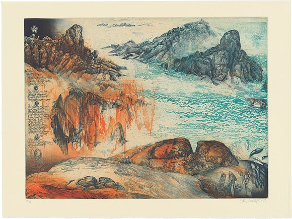 Artist: b'SCHMEISSER, Jorg' | Title: b'Diary and Yallingup W.A.' | Date: 1988 | Technique: b'etching, photo-etching and aquatint, printed in colour, from three plates' | Copyright: b'\xc2\xa9 J\xc3\xb6rg Schmeisser'