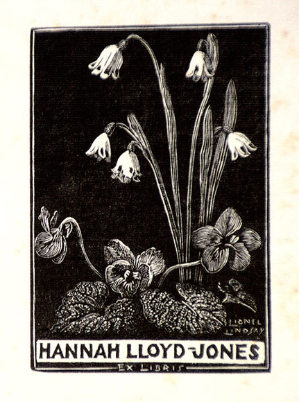 Artist: b'LINDSAY, Lionel' | Title: b'Book plate: Hannah Lloyd-Jones' | Date: 1942 | Technique: b'wood-engraving, printed in black ink, from one block' | Copyright: b'Courtesy of the National Library of Australia'