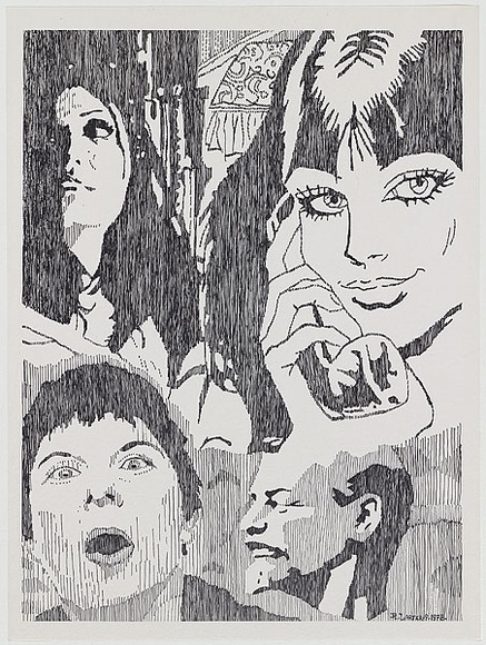 Artist: b'Larter, Richard.' | Title: b'not titled [Pat and girl on phone]' | Date: 1978 | Technique: b'lithograph, printed in black ink, from one plate'