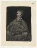 Artist: b'WILLIAMS, Fred' | Title: b'Artist' | Date: 1955-56 | Technique: b'etching, aquatint, drypoint and flat biting, printed in black ink, from one zinc plate' | Copyright: b'\xc2\xa9 Fred Williams Estate'