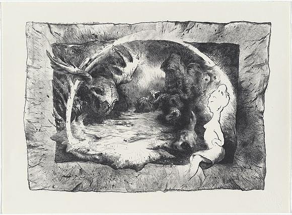 Artist: b'Mortensen, Kevin.' | Title: b'Night Sky in Larbatouche Cave' | Date: (1992) | Technique: b'lithograph, printed in black ink, from one stone [or plate] on white  watermark l.r.c. CMF.' | Copyright: b'This work appears on screen courtesy of the artist'