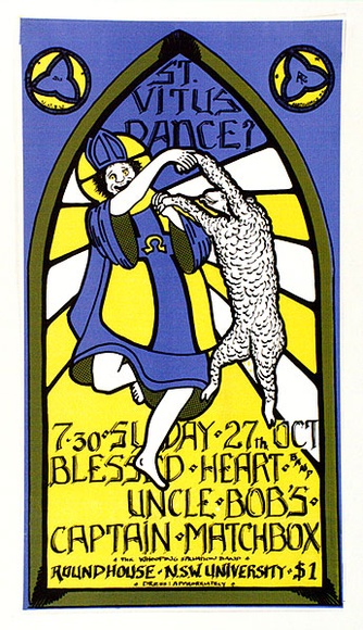 Artist: LITTLE, Colin | Title: St Vitus Dance [27 October 1974, Roundhouse NSW University]. | Date: 1974 | Technique: screenprint, printed in colour, from multiple stencils