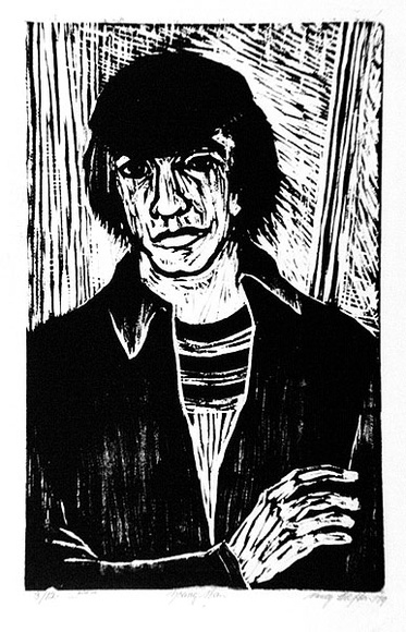 Artist: b'Clifton, Nancy.' | Title: b'Young man.' | Date: 1979 | Technique: b'woodcut, printed in black ink, from one block'