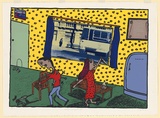 Artist: b'Bell, Greg.' | Title: b'Murder at the East End.' | Date: 1985 | Technique: b'screenprint, printed in colour, from multiple stencils'