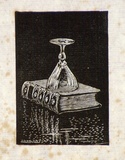 Artist: LINDSAY, Lionel | Title: (Upturned glass and closed book) | Date: 1950 | Technique: wood-engraving, printed in black ink, from one block | Copyright: Courtesy of the National Library of Australia
