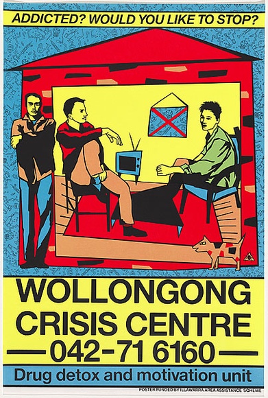 Title: b'Wollongong crisis centre' | Date: 1984 | Technique: b'screenprint, printed in colour, from five stencils'