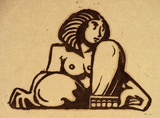 Artist: b'Stephen, Clive.' | Title: b'(Seated woman)' | Date: c.1950 | Technique: b'linocut, printed in black ink, from one block'