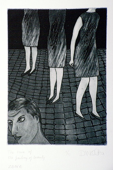Artist: b'Walker, Deborah.' | Title: b'Zone: The time of the failing of beauty' | Date: 1982 | Technique: b'aquatint and etching, printed in blue ink with plate-tone, from one plate' | Copyright: b'\xc2\xa9 Deborah Walker. Licensed by VISCOPY, Australia'